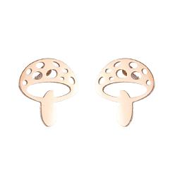Mushroom Rose Gold Unique Asymmetric Love Lock Mushroom Earrings with Maple Leaf Design for Spring