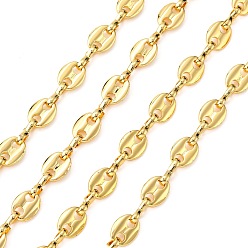 Real 18K Gold Plated Brass Coffee Bean Chains, Unwelded, Lead Free & Nickel Free & Cadmium Free, Real 18K Gold Plated, 8x6x1mm, Ring: 1x3mm