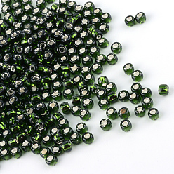 Olive Terne Perles de verre mgb matsuno, perles de rocaille japonais, 6/0 argent perles de verre doublé rocailles de trous ronds de semences, vert olive, 3.5~4x3mm, trou: 1.2~1.5 mm, environ 140 pcs / boîte, poids net: environ 10 g / boîte