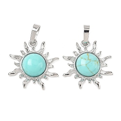 Синтетическая Бирюза Синтетические бирюзовые подвески, латунные солнечные подвески, стойки покрытие, платина, без кадмия и без свинца, 23x22.5x5.5 мм, отверстие : 7.5x4.5 мм