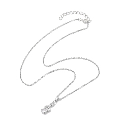 Stainless Steel Color Brass Micro Pave Cubic Zirconia Musical Note Pendants Necklace, 304 Stainless Steel Cable Chains Necklaces, Stainless Steel Color, 20.39 inch(51.8cm)