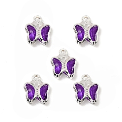Темно-Фиолетовый Латунь стекло амулеты, бабочка, долговечный, без кадмия и без свинца, граненые, серебряные, темно-фиолетовый, 8.5x7x2 мм, отверстие : 1 мм