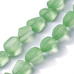 Light Green Transparent Frosted Glass Beads Strands, Nuggets, Light Green, 15x12x9.5mm, Hole: 1mm, about 40pcs/strand, 23.62''(60cm)