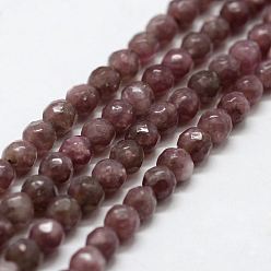 Indigo Natural Lepidolite/Purple Mica Stone Beads Strands, Faceted, Round, Indigo, 4mm, Hole: 1mm, about 93pcs/strand, 14.9 inch(38cm)