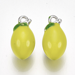 Yellow Brass Charms, with Enamel, Lemon, Nickel Free, Real Platinum Plated, Yellow, 13x7mm, Hole: 1.2mm