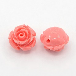 Salmon Synthetic Coral 3D Flower Rose Beads, Dyed, Salmon, 14~15x9mm, Hole: 1.5mm