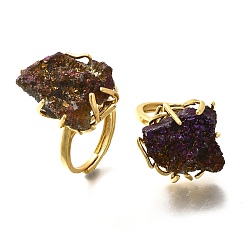 Кокосово-Коричневый Самородки гальванизированные натуральные агатовые кластерные кольца для пальцев, латунные регулируемые кольца, долговечный, без свинца и без кадмия, стойки покрытие, золотые, кокосового коричневый, внутренний диаметр: 18~19 мм