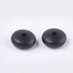 Black Painted Natural Wood Beads, Large Hole Beads, Rondelle, Black, 22~23x11mm, Hole: 4mm