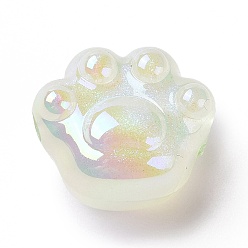 Нектар УФ-покрытие Радужные переливающиеся светящиеся акриловые бусины, блеск бисера, светится в темноте, печать кошачьей лапы, нектар, 16x18.5x13 мм, отверстие : 2.5 мм