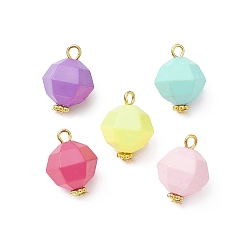 Mixed Color Alloy with Faceted Acrylic Beads Pendants, Mixed Color, 17x13x13mm, Hole: 2mm