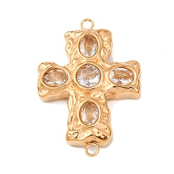 Прозрачный 304 подвески-коннекторы из нержавеющей стали с паве из кубического циркония, перекрестные ссылки, вакуумное покрытие pvd, золотые, прозрачные, 26x18x4.5 мм, отверстие : 1.5 мм