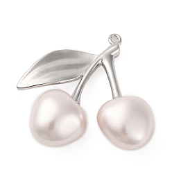 Желтая Старая Ткань  Подвески из латуни и пластика вишни, фруктовые прелести, платина, стойки покрытие, долговечный, без кадмия и без свинца, старое кружево, 35x34x11.5 мм, отверстие : 1.8 мм