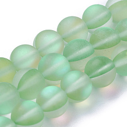 Vert Pâle Brins synthétiques de perles de lune, perles holographiques, demi couleur ab plaqué, givré, ronde, vert pale, 6mm, Trou: 1mm, Environ 60 pcs/chapelet, 15 pouce