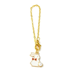 Indian Red Alloy Enamel Rabbit Cup Pendant Decorations, with Brass Flat Oval Cable Chains, Indian Red, 130mm