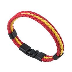 Red PU Leather Triple Layer Multi-strand Bracelets, with Alloy Clasp, Red, 8-1/8 inch(20.5cm)