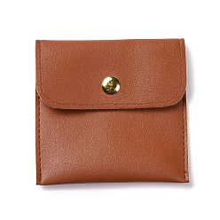 Sienna PU Imitation Leather Jewelry Storage Bags, with Golden Tone Snap Buttons, Square, Sienna, 7.9x8x0.75cm