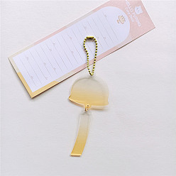 Yellow Gradient Acrylic Disc Pendant Decoration, with Ball Chains, for DIY Keychain Pendant Ornaments, Bell, Yellow, 145x46mm
