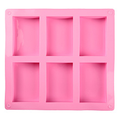 Hot Pink 6 Cavities Silicone Molds, for Handmade Soap Making, Rectangle, Hot Pink, 235x212x25mm