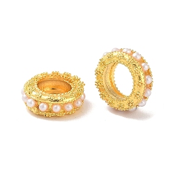 Матовый Золотой Цвет Сплавочные бусины, с абс, бусины с большим отверстием, рондель, матовый золотой цвет, 11x4 мм, отверстие : 6 мм