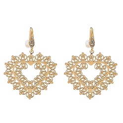 Heart 304 Stainless Steel Rhinestone Dangle Earrings, Golden, Heart, 43.5x31mm