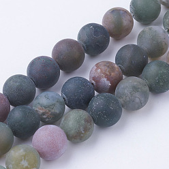 Indian Agate Natural Indian Agate Bead Strands, Round, Frosted, 10~10.5mm, Hole: 1.5mm, about 38pcs/strand, 15.3 inch(39cm)