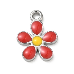 Красный 304 нержавеющей стальной эмали подвески, , цвет нержавеющей стали, красные, 23.5x18x3 мм, отверстие : 3 мм