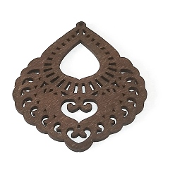 Café Gros pendentifs creux en bois, pour la fabrication de bijoux de boucles d'oreilles, larme, café, 60~70x2mm