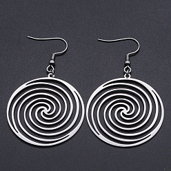 Stainless Steel Color 201 Stainless Steel Dangle Earrings, Vortex, Stainless Steel Color, 59mm, Pin: 0.6mm