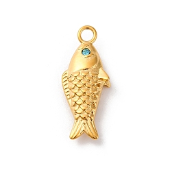 Аквамарин 304 из нержавеющей стали горный хрусталь подвески, реальный 14 k позолоченный, рыбы прелести, ионное покрытие (ip), аквамарин, 30.5x12x5 мм, отверстие : 3 мм