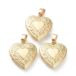 Real 18K Gold Plated Brass Locket Pendants, Photo Frame Pendants for Necklaces, Long-Lasting Plated, Heart with Bowknot, Real 18K Gold Plated, 22.5x19.5x5.5mm, Hole: 4x3mm, 13.5x11mm Inner Diameter
