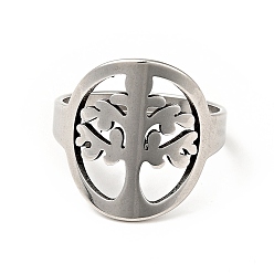 Stainless Steel Color 201 Stainless Steel Tree of Life Finger Ring for Women, Stainless Steel Color, US Size 6 1/2(16.9mm)