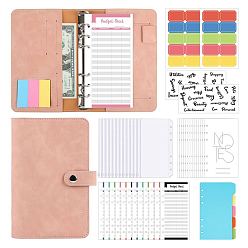 Pink Budget Binder with Zipper Envelopes, Including Imitation Leather A6 Blank Binders, Colorful Budget Sheet, Zippered Bag, Word Letter Sticke, for Budgeting Financial Planning, Pink, 190x130x40mm