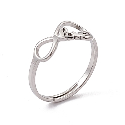 Stainless Steel Color 201 Stainless Steel Infinity Love Adjustable Ring for Women, Stainless Steel Color, US Size 5 3/4(16.3mm)