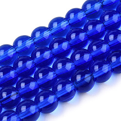 Royal Blue Transparent Glass Beads Strands, Round, Royal Blue, 6~6.5mm, Hole: 1.4mm, about 67~70pcs/strand, 14.76 inch~15.16 inch(37.5~38.5cm)