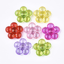 Mixed Color Transparent Acrylic Shank Buttons, Flower, Mixed Color, 36x36x14mm, Hole: 3mm, about 82pcs/500g
