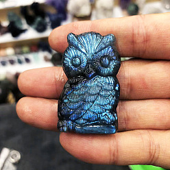 Сова Резные витрины из окрашенного натурального лабрадорита, фигурка для украшения дома, энергетический камень рейки для исцеления, сова, 44x25x10 мм