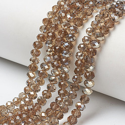 Camel Electroplate Glass Beads Strands, Half Plated, Rainbow Plated, Faceted, Rondelle, Camel, 4x3mm, Hole: 0.4mm, about 123~127pcs/strand, 16.5~16.9 inch(42~43cm)