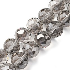Темно-Серый Прозрачные стеклянные бусины гальваническим пряди, круглые, граненые, темно-серый, 15.5~16x14 мм, отверстие : 1.8 мм, около 26 шт / нитка, 14.37 дюйм (36.5 см)