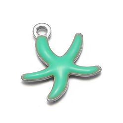 Аквамарин 304 из нержавеющей стали шармы эмали, прелести морская звезда, аквамарин, 11.5x10x2.5 мм, отверстие : 1 мм