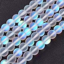 Moonstone Synthetic Moonstone Beads Strands, Holographic Beads, Frosted, Dyed, Round, 8mm, Hole: 1mm, about 48pcs/strand, 15.15 inch