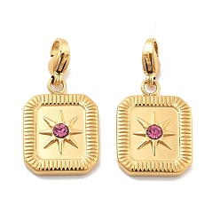 Розовый Прямоугольник со звездой 304 подвесные украшения из нержавеющей стали со стразами, украшения с застежкой в виде клешни лобстера, ионное покрытие (ip), реальный 14 k позолоченный, светло-розовый, 30 мм