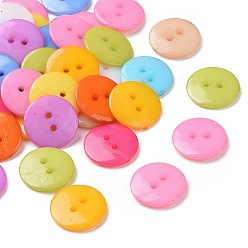 Mixed Color Acrylic Sewing Buttons, Plastic Buttons for Costume Design, 2-Hole, Dyed, Flat Round, Mixed Color, 15x2mm, Hole: 1mm