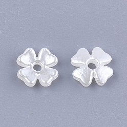 Creamy White 4-Petal ABS Plastic Imitation Pearl Bead Caps, Flower, Creamy White, 6.5x6.5x1.5mm, Hole: 1.2mm