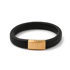 Черный Ионное покрытие (ip) плетеные браслеты из микрофибры из кожи для мужчин, с 316 хирургической полированной пряжкой из нержавеющей стали, чёрные, 8-5/8 дюйм (22 см)