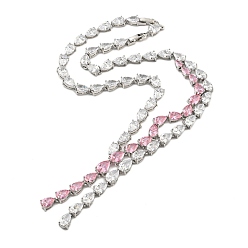 Hot Pink Brass Micro Pave Cubic Zirconia Necklaces, Teardrop, Hot Pink, 19.33 inch(491mm)