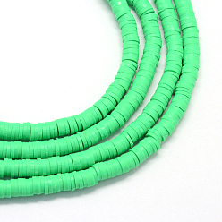 Spring Green Handmade Polymer Clay Beads, Disc/Flat Round, Heishi Beads, Spring Green, 3x1mm, Hole: 1mm, about 380~400pcs/strand, 17.7 inch