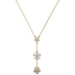 Golden Clear Cubic Zirconia Flower Laria Necklace, 925 Sterling Silver Y Necklace for Women, Golden, 15.75 inch(40cm)