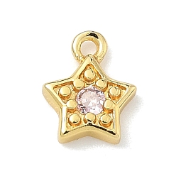 Бледно-Розовый Латунные микро проложить кубического циркония прелести, звезды прелести, без кадмия и без свинца, долговечный, стойки покрытие, реальный 18 k позолоченный, розовый жемчуг, 8x6.5x1.7 мм, отверстие : 1 мм