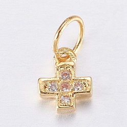 Golden Brass Micro Pave Cubic Zirconia Tiny Cross Charms, Golden, 6.5x5x2mm, Hole: 2.5mm
