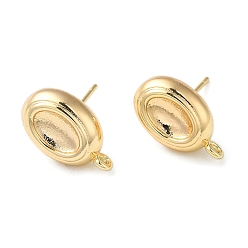 Real 18K Gold Plated Brass Stud Earring Finding with Loops, Oval, Real 18K Gold Plated, 17x10mm, Hole: 1.5mm, Pin: 10x0.8mm